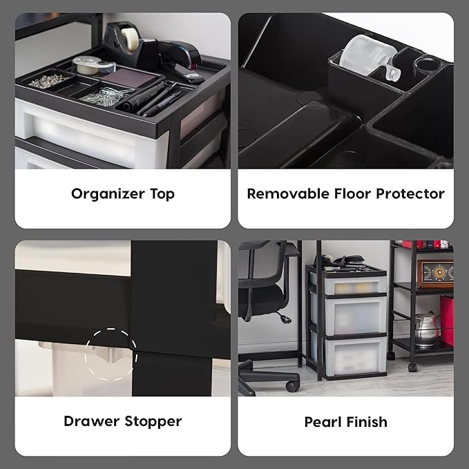 IRIS 3 Drawer Storage Cart - Plastic Organizer for Classroom Supplies, Art Supplies, Small Parts, Pearl/Black