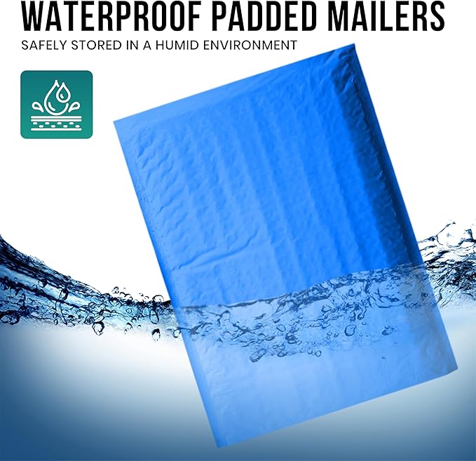 Levex - #000 4" x 8" [10 Pack] Blue Poly Bubble Mailers, Padded Envelope Mailers, Packing Envelope & Mailing Bags for Shipping