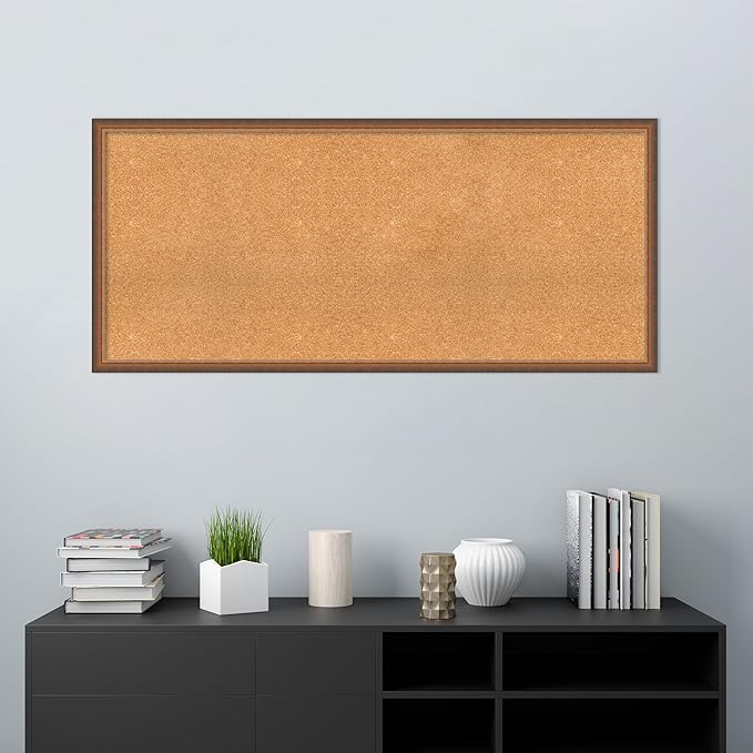 Amanti Art Natural Cork Board for Wall, 26x58 Vision Board with Bronze Frame, Oversize Corkboard Office Decor for Home Organization, Modern Corkboard Pinboard to Display Items for Home Organization