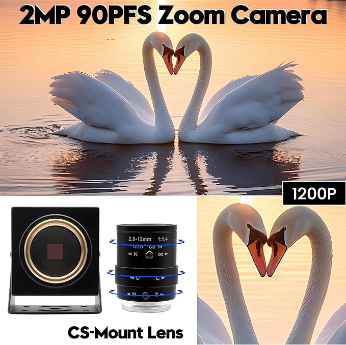 SVPRO Global Shutter USB Camera - 1200P 90FPS High Speed with 2.8-12mm Zoom Lens, Manual Focus Close-up Webcam for Golf Swing, Industrial Camera - USB Plug and Play