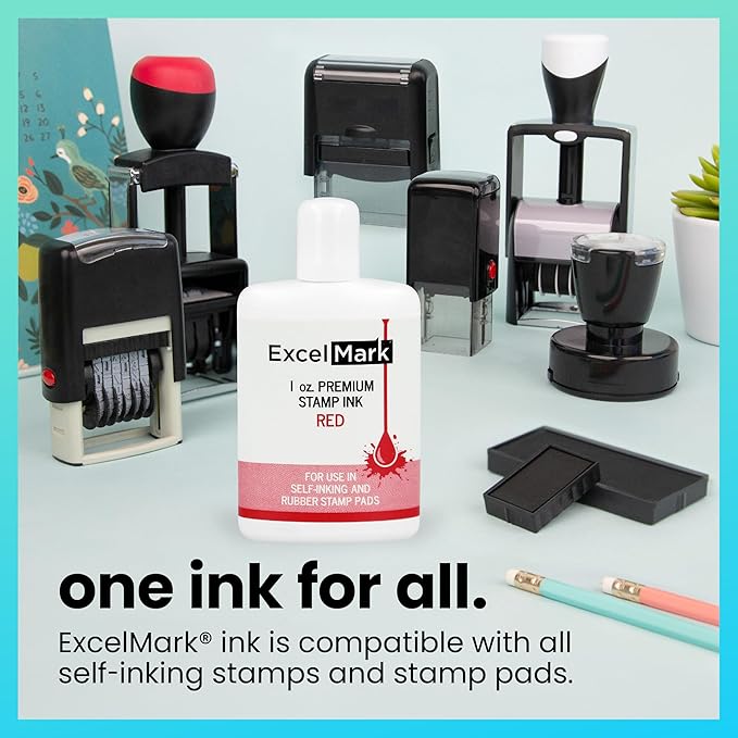 ExcelMark Premium Self-Inking Stamp Refill Ink - 1 oz. (Red)