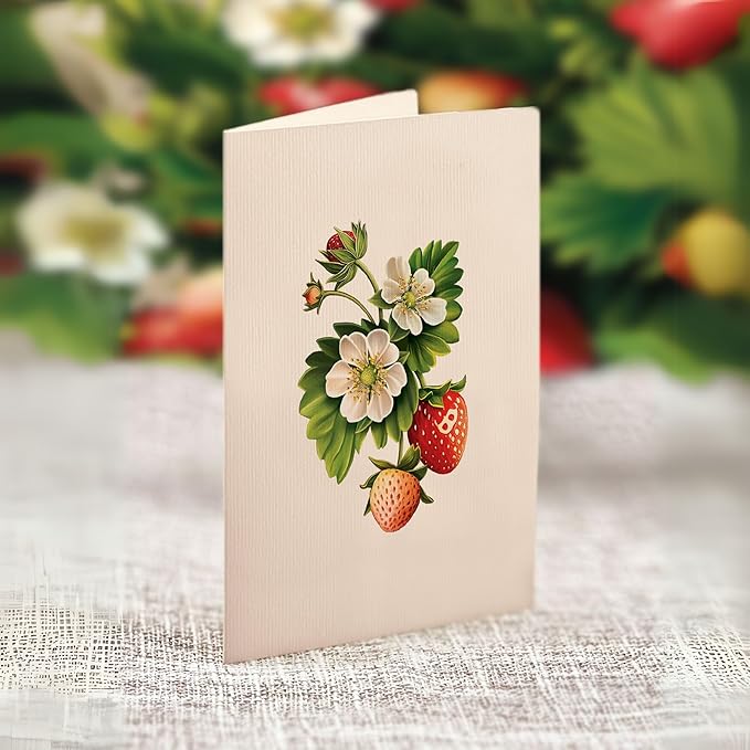 Freshcut Paper Pop Up Cards, Strawberry Blossom, 12 Inch Life Sized Forever Flower Bouquet 3D Popup Greeting Card, Birthday Cards, Anniversary Card, Blank Notecard & Envelope