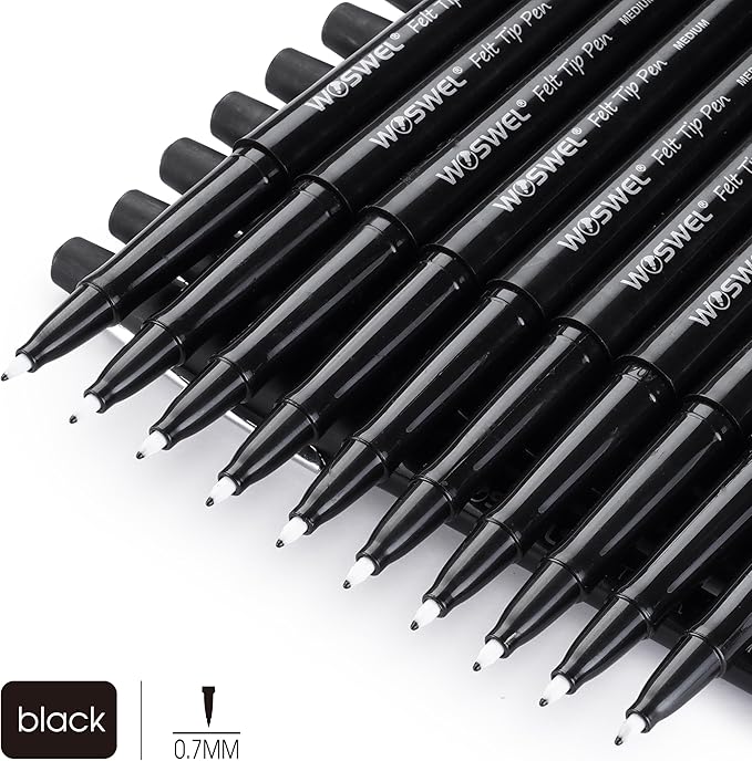 Black Felt Tip Pens, 32 Black Pens, 0.7mm Medium Point Felt Pens, Felt Tip Markers Pens for Journaling, Note Taking, Planner, Writing,Drawing.Perfect for Art Office and School Supplies