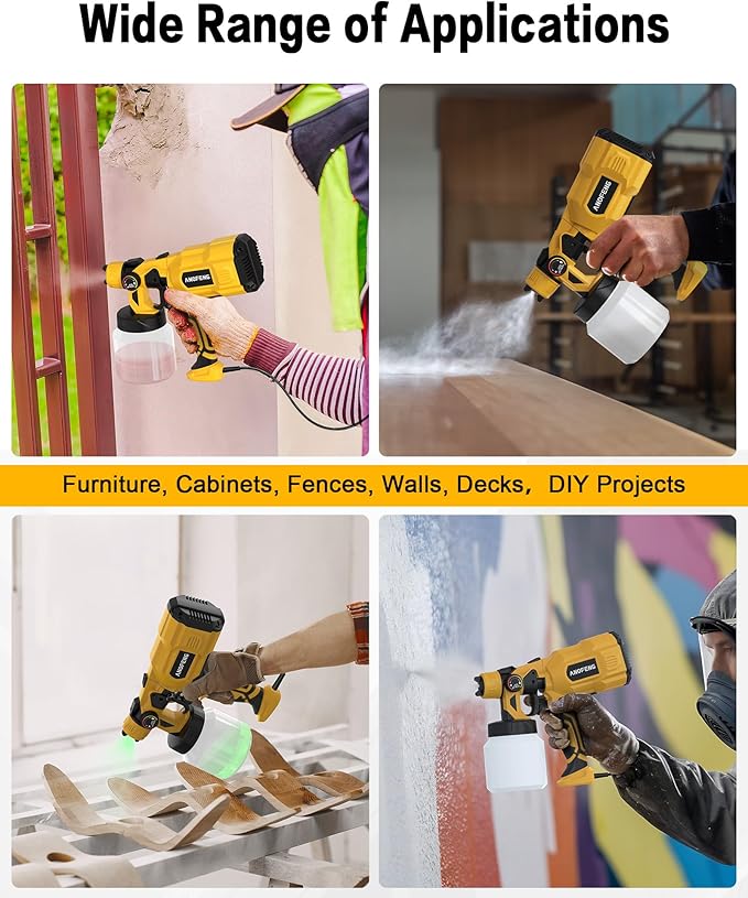 700W Power Airless Paint Sprayer HVLP Spray Gun(Contain with Blowing Joints, 4 Nozzles&3 Patterns,1200ml Paint Container) Suitable for House Painting, Cabinets, Decks, Stain, Door