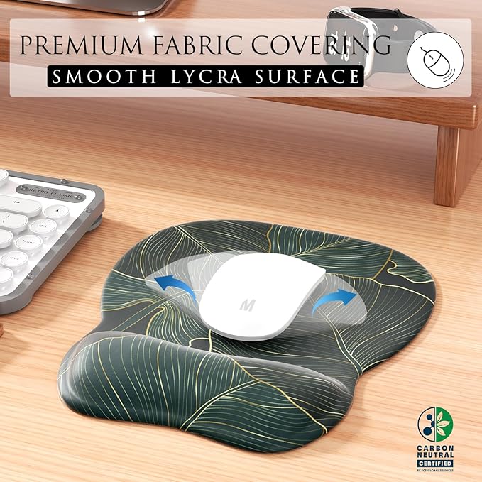 MROCO Ergonomic Mouse Pad with Gel Wrist Rest, Comfortable Mousepad with Smooth Wrist Support Surface and Non-Slip PU Base for Pain Relief, Computer, Laptop, Office & Home, 9.4 x 8.1 in, Green Leaves
