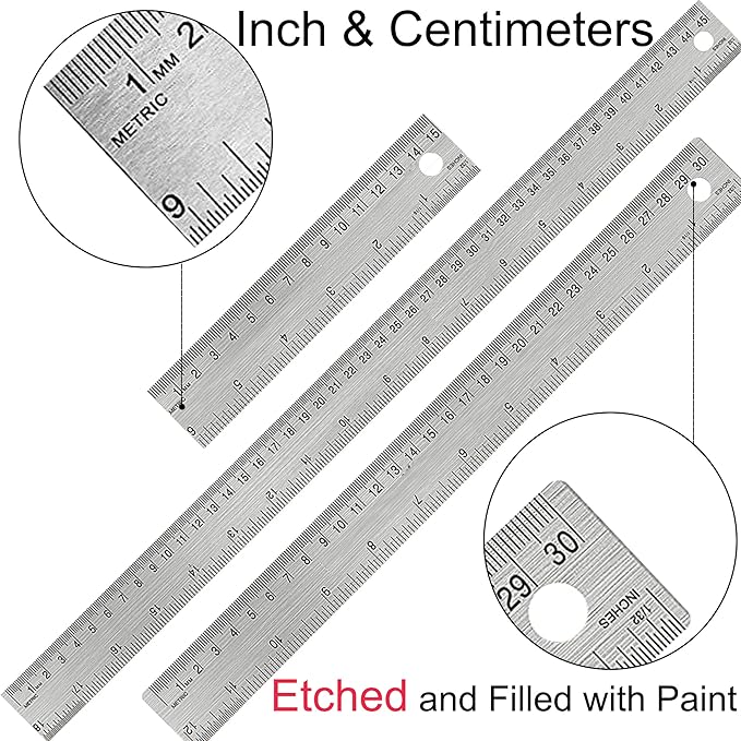 Metal Ruler 6 Inch:[1 Pieces 6 Inch] Non-Slip Cork Backing Rulers with Inch and Centimeters Prevent Ink Leakage:for School Office Drawing Engineering