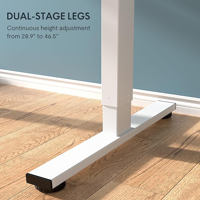 FLEXISPOT EN1 One-Piece Adjustable Height Desk 40 x 24 Inches Whole Piece Desktop Small Standing Desk for Small Space Electric Sit Stand Home Office Table (White Frame + White Desktop)