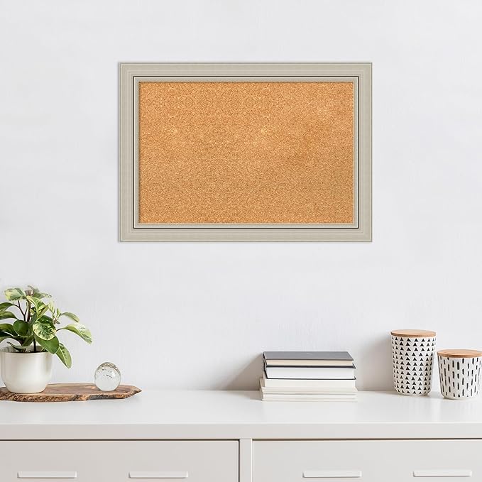 Amanti Art Natural Cork Board for Wall, 20x28 Vision Board with Silver Wood Frame, Medium Corkboard Office Decor for Home Organization, Casual Corkboard Pinboard to display items for home organization