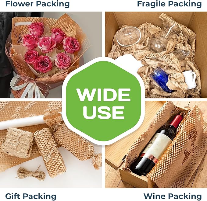 HexaFil Mini - Honeycomb Packing Paper, Eco-Friendly, Sustainable Filler for Shipping & Moving, Cushioned Packing Material in Dispenser Box, Alternative to Bubble Wrap - Natural, 12" x 850'
