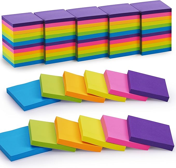 Sticky Notes Bulk, Woswel Sticky Notes 3 x 3 in, 60 Pads, 85 Sheets/Pad, 6 Bright Colors Sticky Notes, Self-Stick Notes, Easy to Post for Home Office School