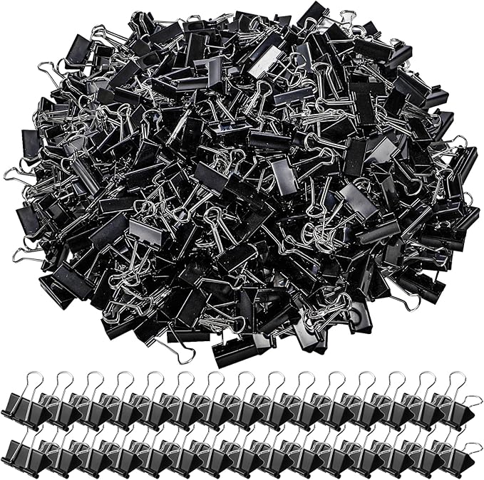 300 Pack Medium Binder Clip, 1-1/4 Inch Metal Black Fold Back Clips, Standard Paperwork Clamp Bulk for School Teacher Student, Business Office Home