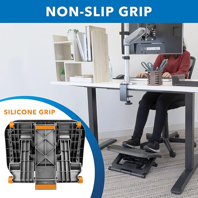 Mount-It! Ergonomic Under Desk Footrest | Massaging Foot Rest Support | Tilting Footrest with 3-Level Height Adjustment | Under Chair Office Footrest