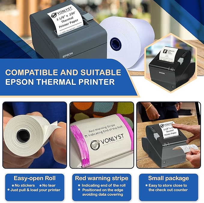 3 1/8 x 230 Thermal Paper Receipt Roll for Epson Printer (Pack 12 rolls)