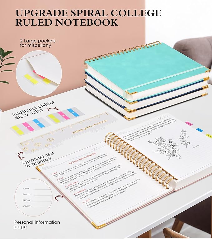 Spiral Notebook Journal 8.5” x 11”, 300 Pages Hardcover Leather Lined Journals for Women Men, A4 Large College Ruled Notebooks with 100 GSM Thick Paper, Spiral Journal for Writing Work School, Pink