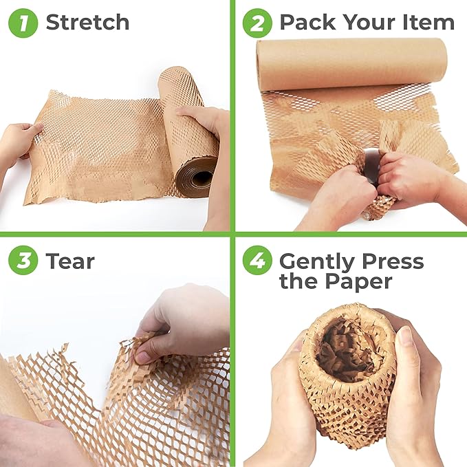 HexcelWrap Mini - Honeycomb Packing Paper, Eco-Friendly, Sustainable Paper Bubble Wrap for Shipping & Moving, Cushioned Packing Material in Dispenser - White, Pallet of 112, 12" x 300'