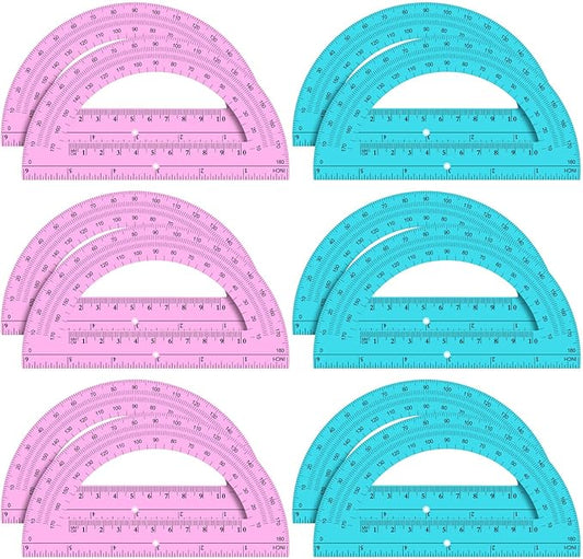 Ctosree 12 PCS Bulk Protractor - Plastic Translucent 180 Degrees 6 Inch Clear Math Protractor Set for Geometry, Angle Measurement, Office Stationery, Pink & Blue