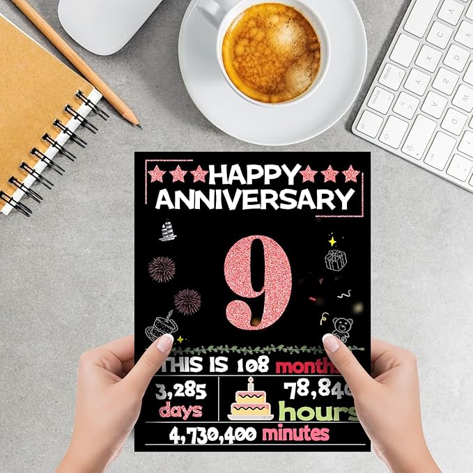 Joycard 9th Anniversary Card for Women, Wedding Card for Wife, Sweet Marriage Decorations Gifts for Couple, Perfect for Her on Anniversary Day, Back in 2016