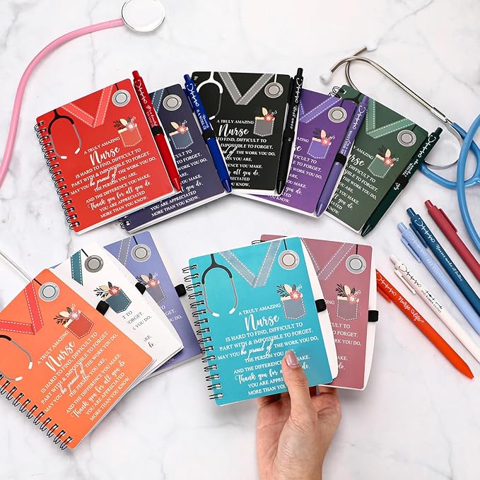 Jetec 10 Sets 2025 Nurse Appreciation Gift Thank You Gifts for Medical Nursing Assistants Inspirational Spiral Notebook Journal with Sticky Note Notepad Ballpoint Pen Bulk for Nurse Coworker Doctor