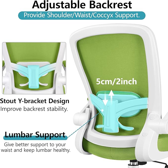 FelixKing Office Chair, Ergonomic Desk Chair Breathable Mesh Chairs with Adjustable High Back Lumbar Support Flip-up Armrests, Executive Swivel Comfy Task Computer Chairs for Home Office Green