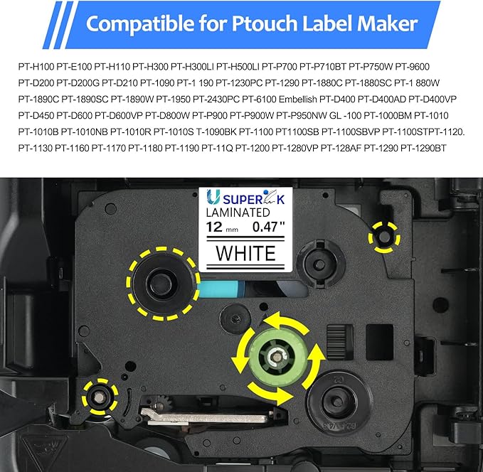 6 Pack 12mm 0.47 Laminated White Tape Compatible for Brother P-Touch Label Maker Tape TZe-231 12mm Label TZe231 1/2 Inch TZe TZ Tapes TZ-231 TZ231 for PT-D210 D200 D220 H100 H110 D400