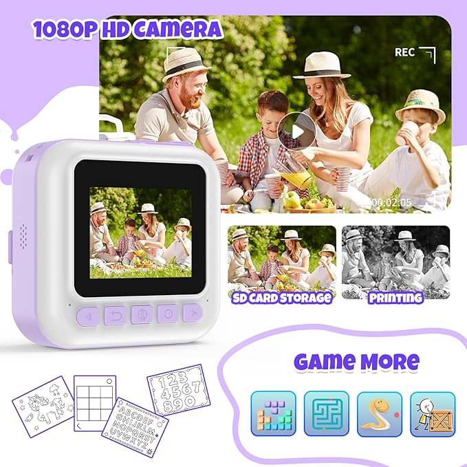 Kids Toddler Camera Instant Print Toys,1080P Children Printable Camera,Christmas Birthday Gifts for Girls Boys Age 3-10 with 3 Roller Photo Paper