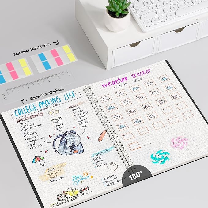 AHGXG Graph Paper Notebook - Spiral Notebook 8.5" x 11", A4 Large Graph Notebook, 100 gsm Thick Grid Paper, Waterproof Plastic Cover Journals for School Writing Engineering Math, Black