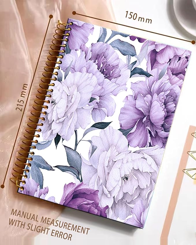 iampanda Spiral Journal Notebook,Strong Twin-Wire Binding with Premium Paper for Girl Women,Pretty Design 60 Sheets A5 College Ruled Notebook/Journal,Perfect for School Office Home Gifts,Purple Floral