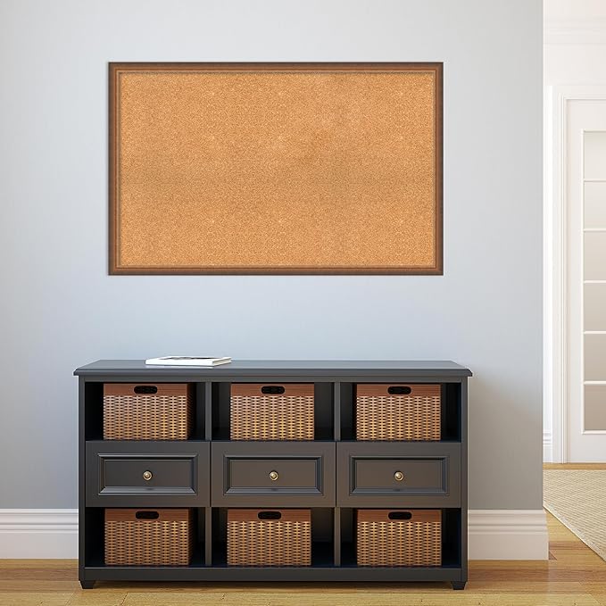 Amanti Art Natural Cork Board for Wall, 28x44 Vision Board with Bronze Frame, Oversize Corkboard Office Decor for Home Organization, Modern Corkboard Pinboard to Display Items for Home Organization