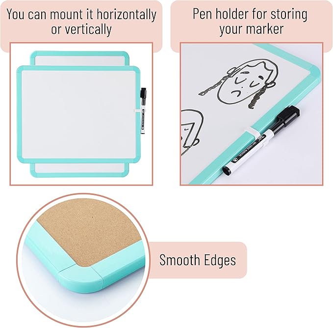 Mr. Pen- Dry Erase Board, 14” x 11” with a Black Dry Erase Marker, Mint Green Frame, Small White Board Dry Erase, Dry Erase Board Small Dry Erase Board, Small Whiteboard