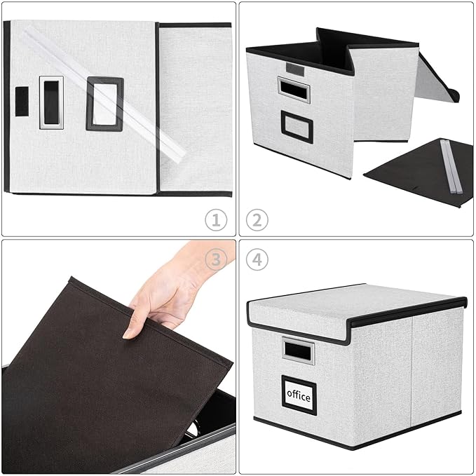 Huolewa Decorative File Storage Organizer Box with Lid, Portable Collapsible Linen Hanging Filing & Storage Boxes for Office/Decor/Home (White) - 14.9 x 12.7 x 10.8 inch - 1Pack