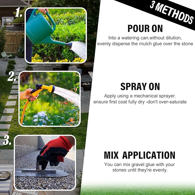 Mulch Glue - 0.5 Gallon / 64oz Mulch Adhesive Gravel Binder with Applicator for Landscaping, Garden - Non Toxic Ready to Use Landscape Lock Glue Mulches Stabilizer for Pea Gravel, Rock, Stones, Bark