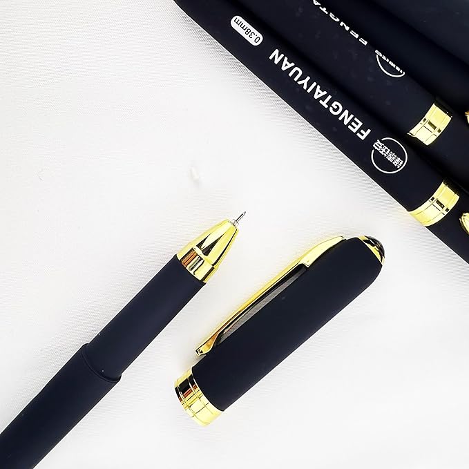 Fengtaiyuan 038P18Prox6, Gel Pens, Black Ink, Ultra FIne 0.38mm, Writting Pens, Smooth, 6 Pack (038P18Prox6)