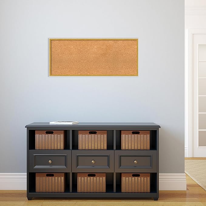 Amanti Art Natural Cork Board for Wall, 15x35 Vision Board with White Frame, Medium Corkboard Office Decor for Home Organization, Modern Corkboard Pinboard to Display Items for Home Organization in