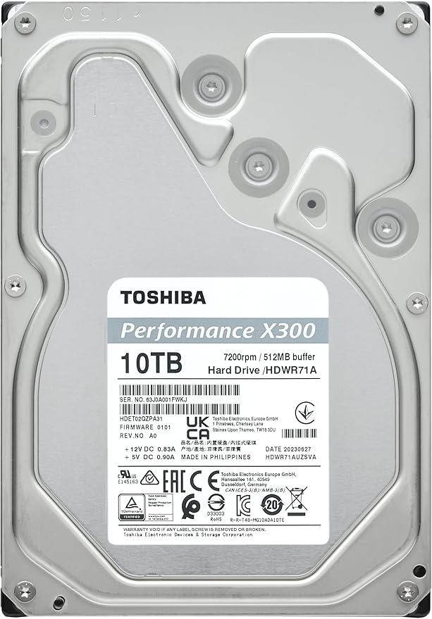 Toshiba X300 10TB Performance & Gaming 3.5-Inch Internal Hard Drive - CMR SATA 6 GB/s 7200 RPM 512 MB Cache - HDWR71AXZSTA