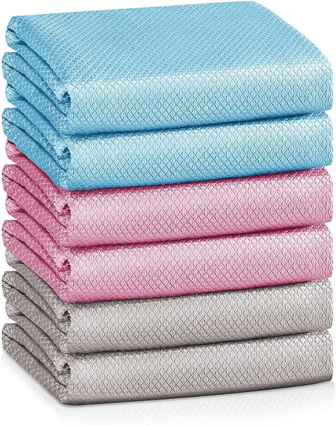 Nano Streak Free Magic Microfiber Cleaning Cloths Easy Clean Nanoscale,Fish Scale Window Mirror Glass Car Stainless Steel Cleaning,Lint Free Dish cloth Wine Glass Polishing Towel,Reusable,Pack 6,Mix