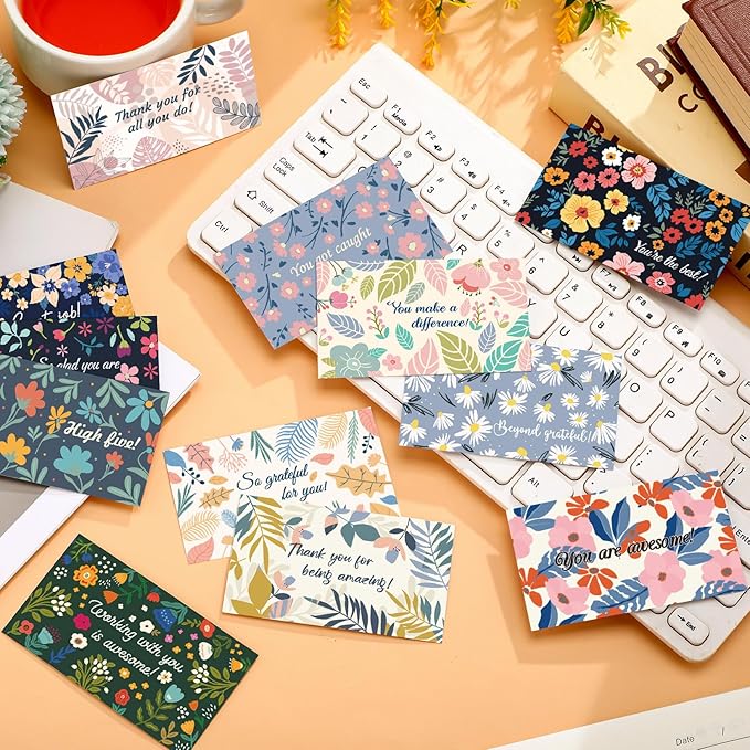 Yeaqee 240 Pcs Employee Appreciation Kudos Cards Funny Blank Back Motivational Card Encouragement Thank You Note Recognition Card for Teacher College Affirmation Gift(Floral)