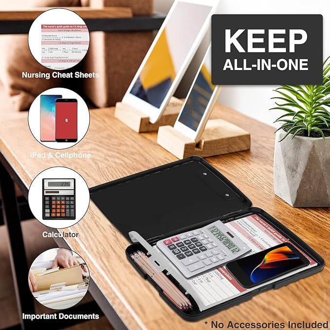 Sooez Clipboard with Storage, High Capacity Nursing Clip Board 8.5 x 11 with Pen Holder & Low Profile Clip, Plastic Clipboards Case Box, Teacher Must Haves School Office Supplies,Letter Size/ A4