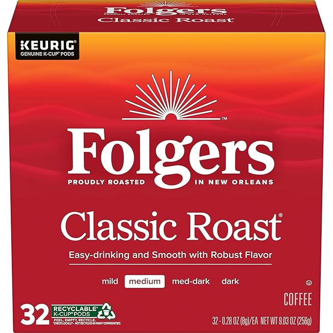 Folgers Classic Roast Medium Roast Coffee, 128 Keurig K-Cup Pods