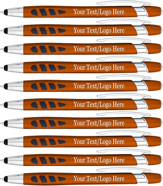Personalized with Your Custom Logo or Text Pens-300 Pack Bulk-for Businesses, Parties, and Events, 2 in 1 Capacitive Stylus & Ballpoint Pen Compatible with Most Touchscreen Devices, Orange
