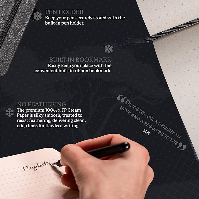 Dingbats* Wildlife Grid Writing Journal Notebook A5 - Vegan Leather Hardcover - Ideal for Work, Travel - Pocket, Elastic Closure, & Bookmark