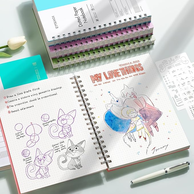 EMSHOI B5 Spiral Notebook Bullet Dotted Journal, Large 7.48" X 10.15", 300 Pages/150 Sheets, 100gsm Dot Grid Paper, Waterproof Hardcover, for Office School Women Men Work Writing Notes-Purple