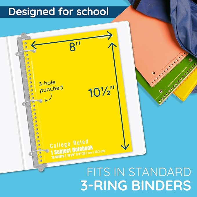 Blue Summit Yellow Spiral Notebooks Bulk, One Subject Spiral Notebook College Ruled, Perforated Notebook, 8 x 10.5 for Work and School, Paper, College Ruled, Bulk 48 Pack