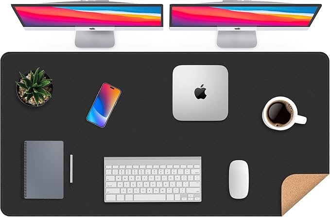 Large Desk Mat 47" x 23.7",Leather Desk mat,Double-Sided Desk Pad,Desk matt for Desktop,Large Mouse Pad,Office Desk mat,Waterproof Desk Blotter pad for Office&Home(Black+Cork)