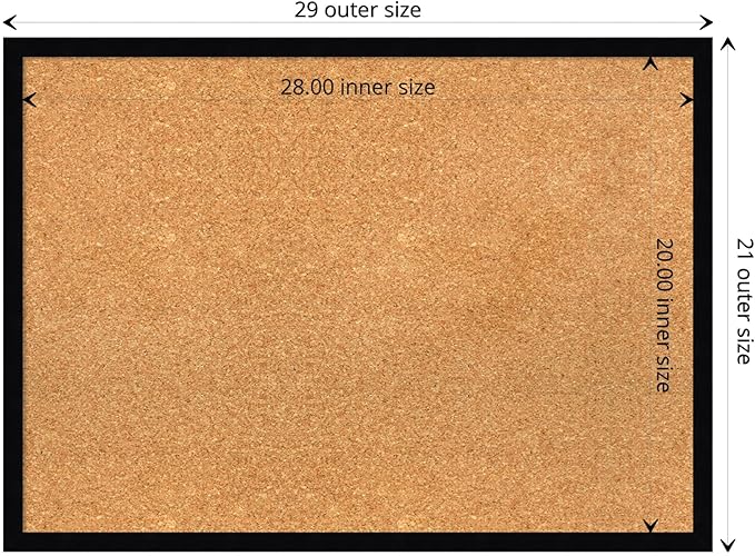 Amanti Art Natural Cork Board for Wall, 21x29 Vision Board with Black Wood Frame, Medium Corkboard Office Decor for Home Organization, Modern Contemporary Corkboard Pinboard to display items for home