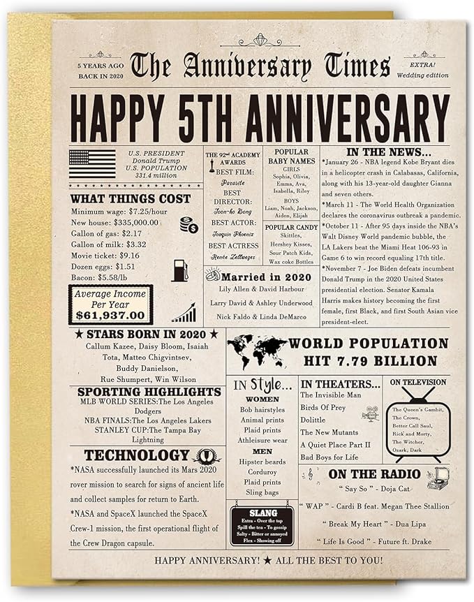 Jumbo 5th Anniversary Card for Husband Wife, Funny Wood Anniversary Card for Him Her, Vintage 5 Year Anniversary Card Gifts for Boyfriend Girlfriend