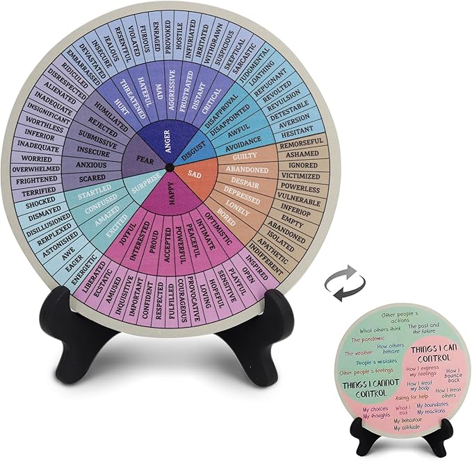 Feelings Wheel, Double-Sided Emotion Wheel with Stand, Counseling Office Must Have, Feelings Wheel Suitable for Therapy Office Decor School Counseling Office Must Have (JD, 1)