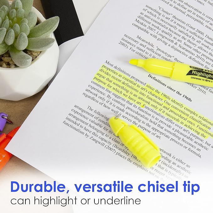 BAZIC Mini Highlighter Pen Assorted Color, Chisel Tip Broad Fine Line Highlighters, Unscented Highlighting Coloring for School Office (5/Pack), 4-Packs