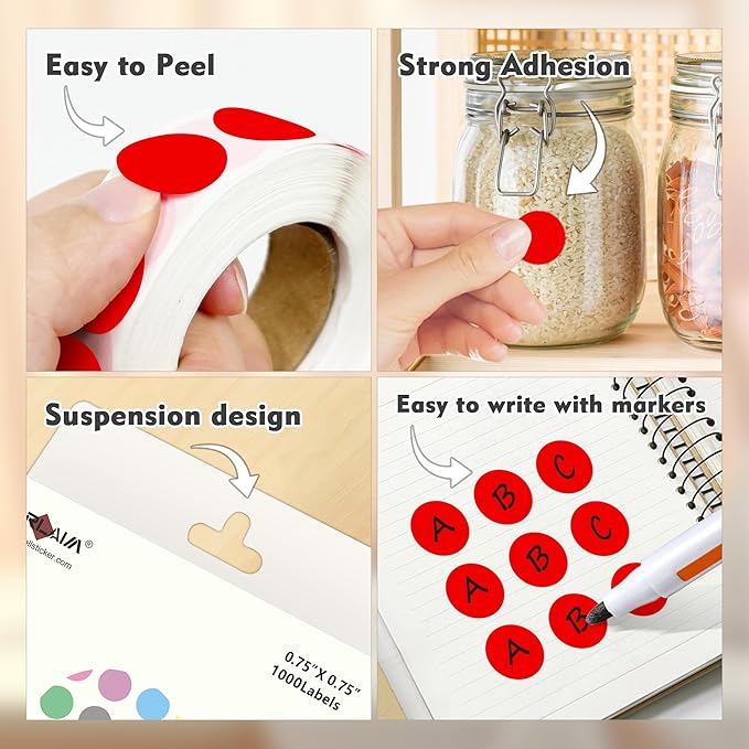 PARLAIM 3/4 Inch Roll Color Coding Labels,10000 per 10 Rolls Round Permanent Adhesive Color Coding Circle Dot Stickers for Office Home (Red)