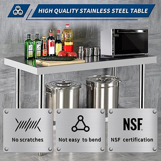 Stainless Steel Table for Prep & Work with Wheels 24 x 12 Inches, NSF Commercial Heavy Duty Food Prep Worktable with Undershelf for Restaurant, Home and Hotel Christmas Preparation Table