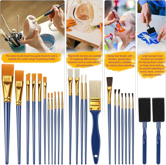 Painting Brushes, 25 All Purpose Paint Brushes Bulk Painting Brushes for Kids, Craft Paint Brushes for Acrylic Painting Oil Watercolor Gouache